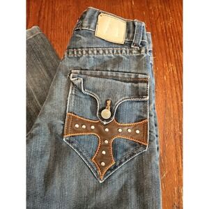 vintage Y2K Red Apejeans Leather Cross Studded Pockets Boys 8 Baggy Hip Hop(A521